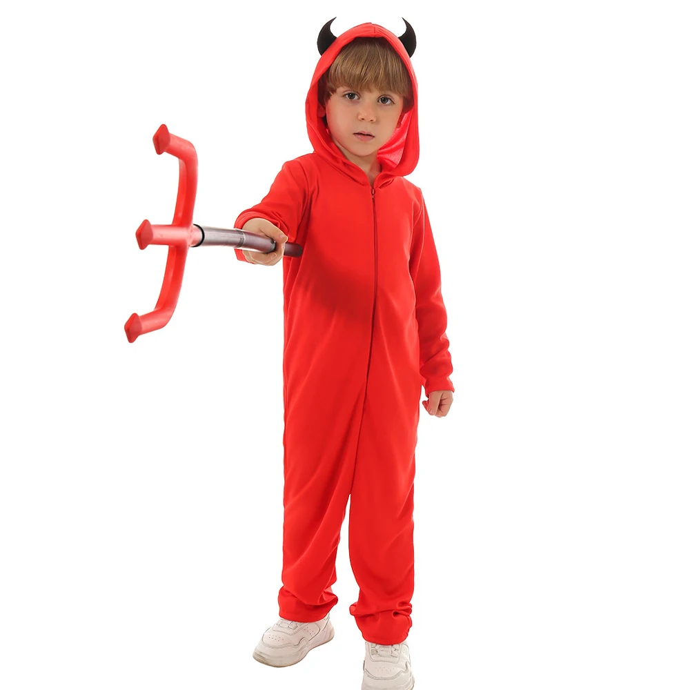 Halloween Costume for Kids Boys Girls Satan Devil Cosplay Jumpsuit Dress Children Performance Clothes Carnival Party Role Play