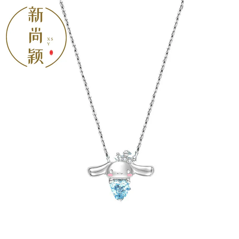 Sanrio Exquisite and Lovely Crown Necklace Sapphire Cinnamoroll Necklace Suitable for Daily Wear Girl's Birthday Gift