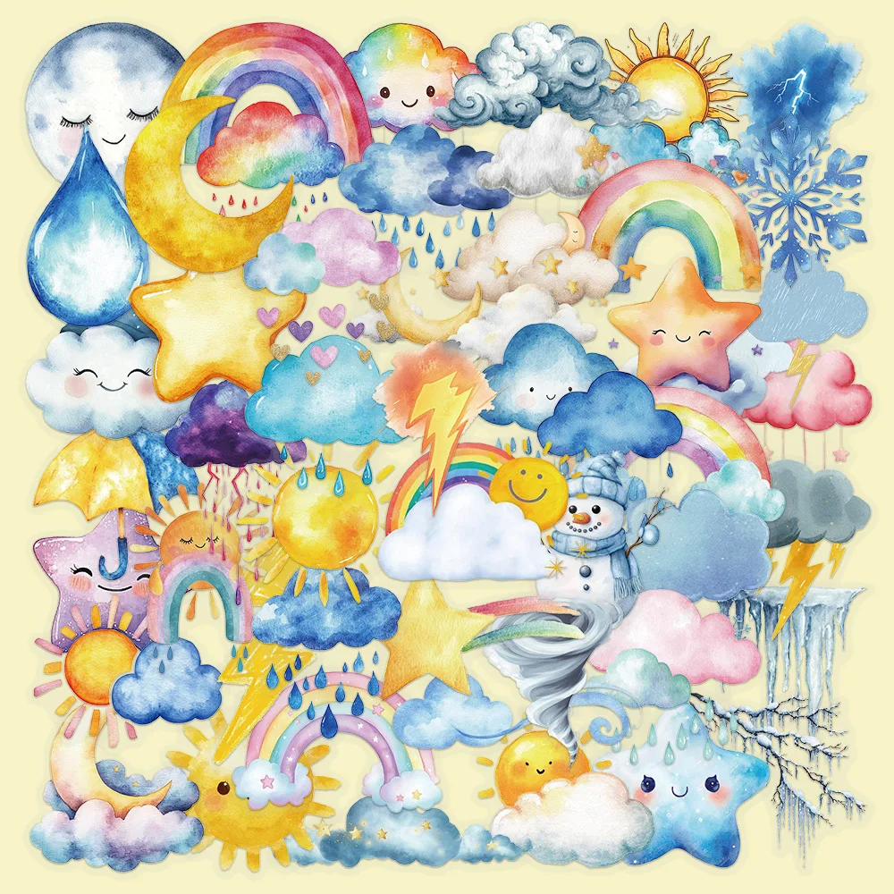 50 pezzi adesivi meteorologici sole luna nuvola colorato rosso PET decorativo custodia per telefono iPad tablet notebook adesivi impermeabili giocattolo per bambini