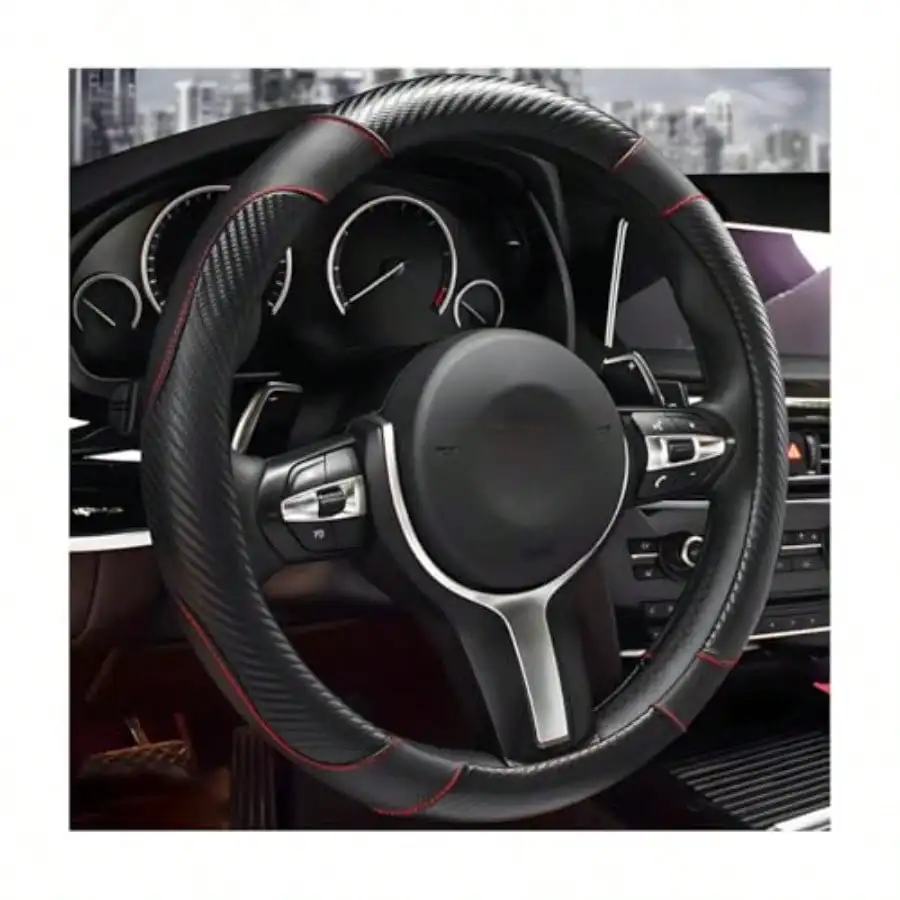 

Car Steering Wheel Cover 15 Inch Carbon Fiber Microfiber Leather Elastic Steering Wheel Protector Breathable Anti-Slip Comfortable Steering Wheel Covers For Most Cars Black