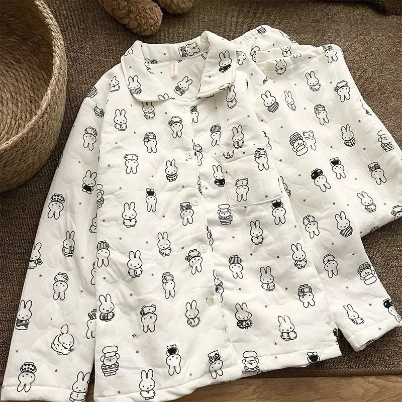 

Cute Miffy Rabbit Pajamas Air Cotton Sandwich Autumn and Winter Warm Home Clothes Can Be Worn Outside, Creative and Exquisite