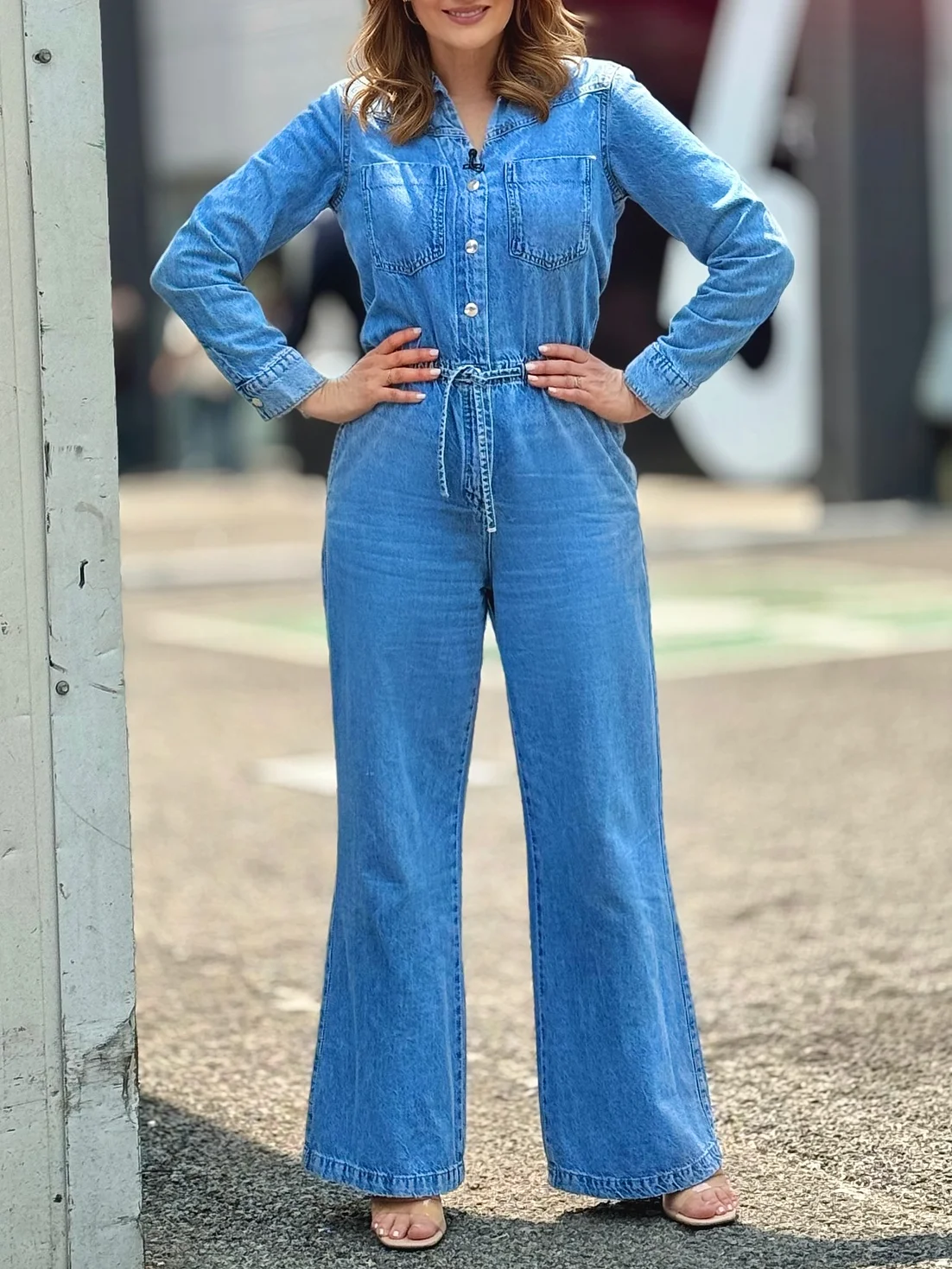 2025 New Summer Women's Fashion Retro Commuter Adjustable Waist Slim Shirt-style Denim Jumpsuit Casual