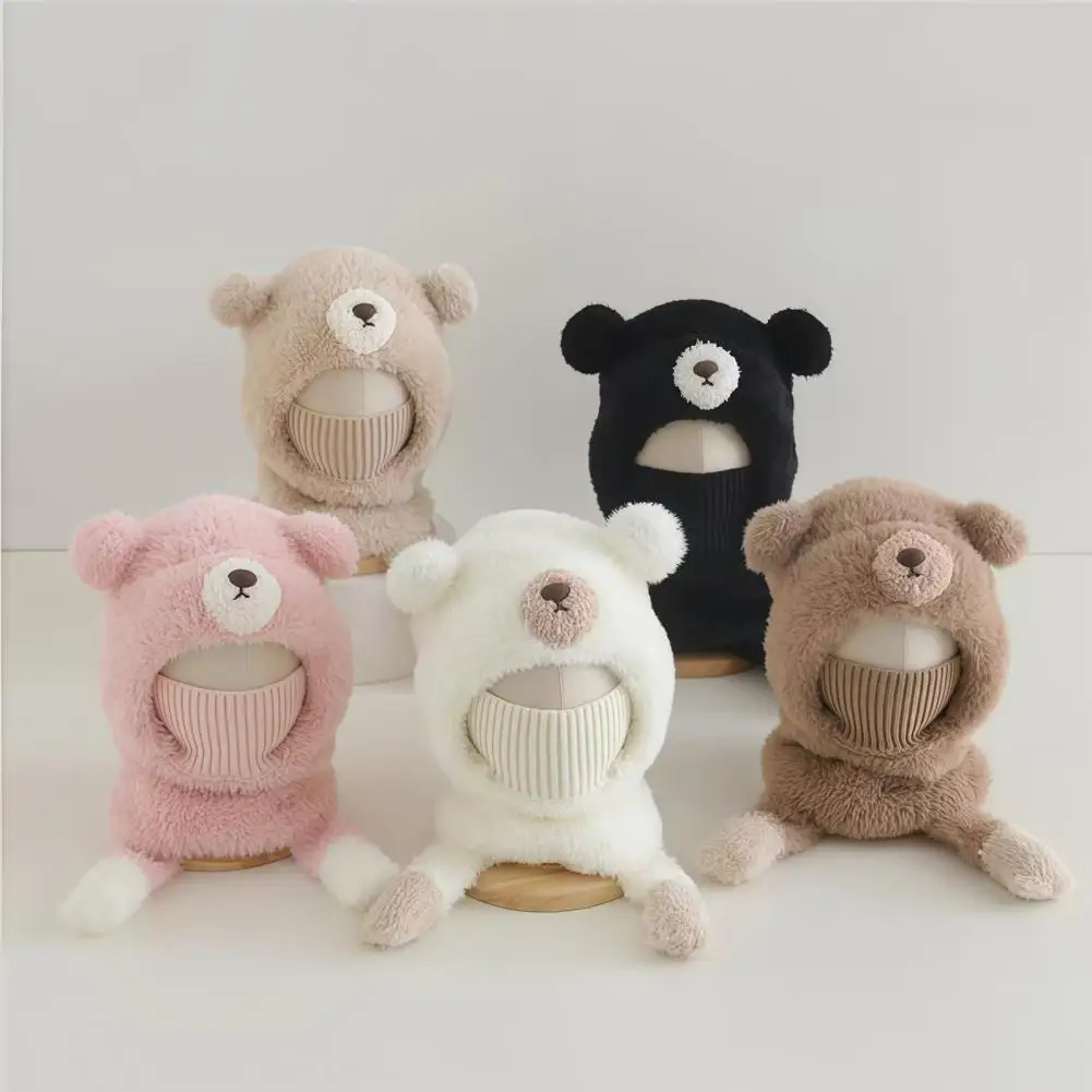 Winter Warm Plush Bear Hat Toddler Bear Ear Winter Bonnet Kids Winter Balaclava Hat with Bear Ears Fuzzy Windproof Ski for Boys