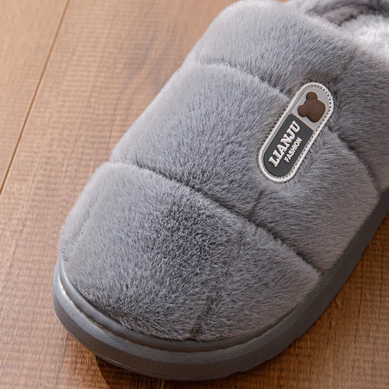 Große Größen 50 51 Winter-Hausschuhe für Herren mit Dicker Sohle, Warme Indoor-Paarschuhe, Rutschfeste Flache Plattform-Baumwollpantoffeln – Detail 6
