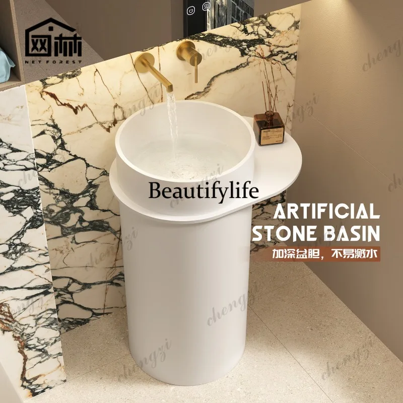 Independent artificial stone wash basin Household small apartment bathroom storage countertop integrated floor wash basin
