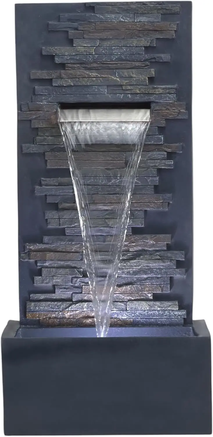 

Alpine Corporation 32" Tall Cascading Stone Wall Fountain Decoration with LED Lights