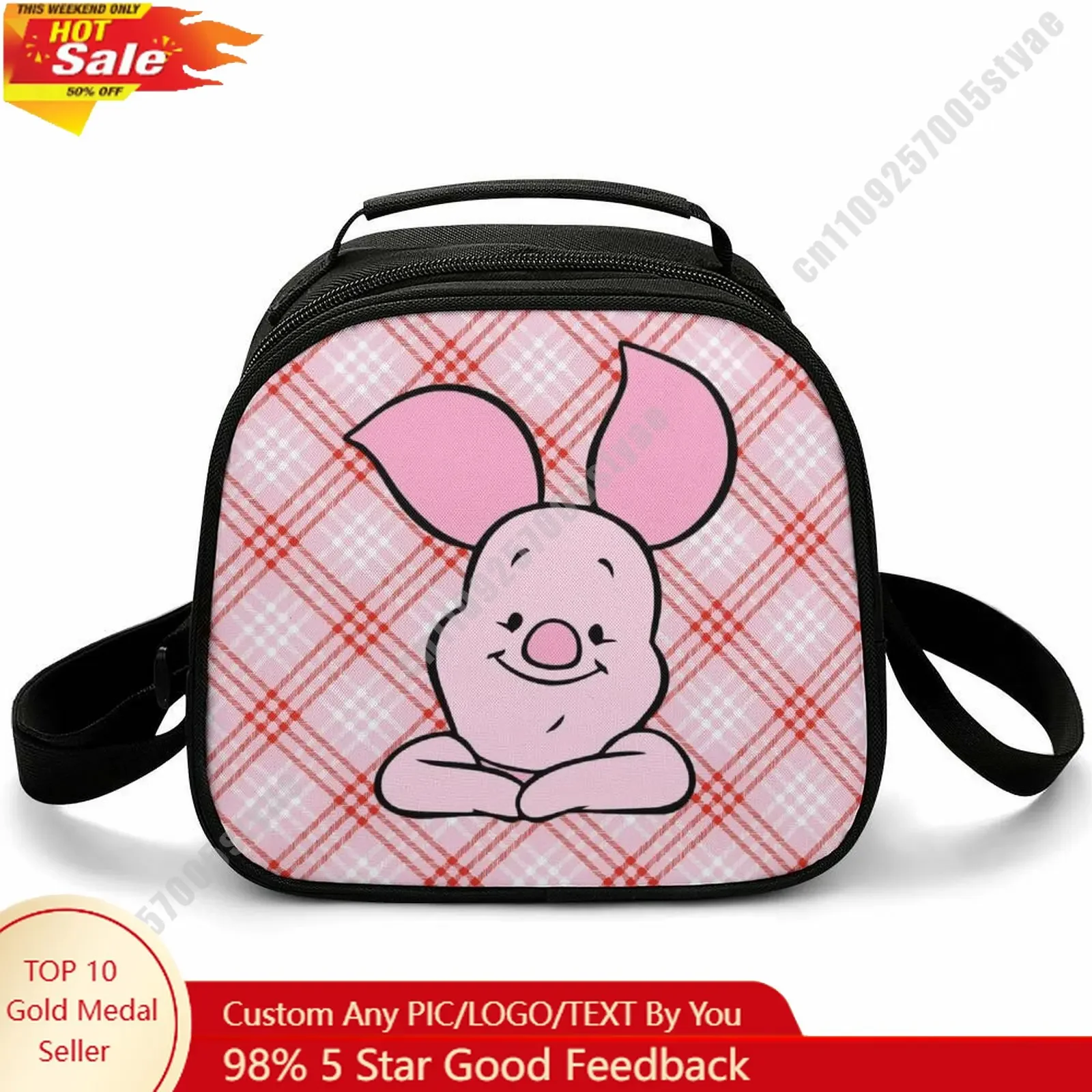 

Piglet Lunch Bag Disney Animal Patterns Bento Bag Customizable Name Photo Logo Lunchbox Essential Picnic Bag