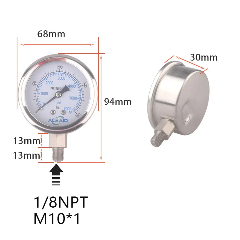 HPA M10*1 1/8BSP 1/8NPT Pressure Gauge Big Manometer PSI BAR MPA For Compressor Station Scuba Pneumatic Equipment Fittings