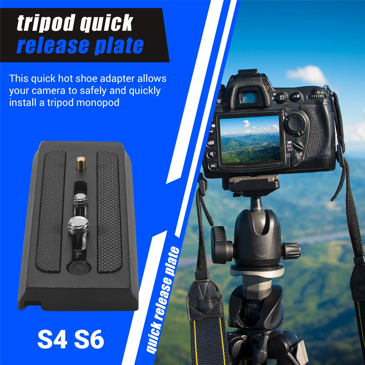 POSV-Sports Camera Extended Quick Release Plate for Manfrotto 500Ah 701 577 PTZ Bainuo S4 S6