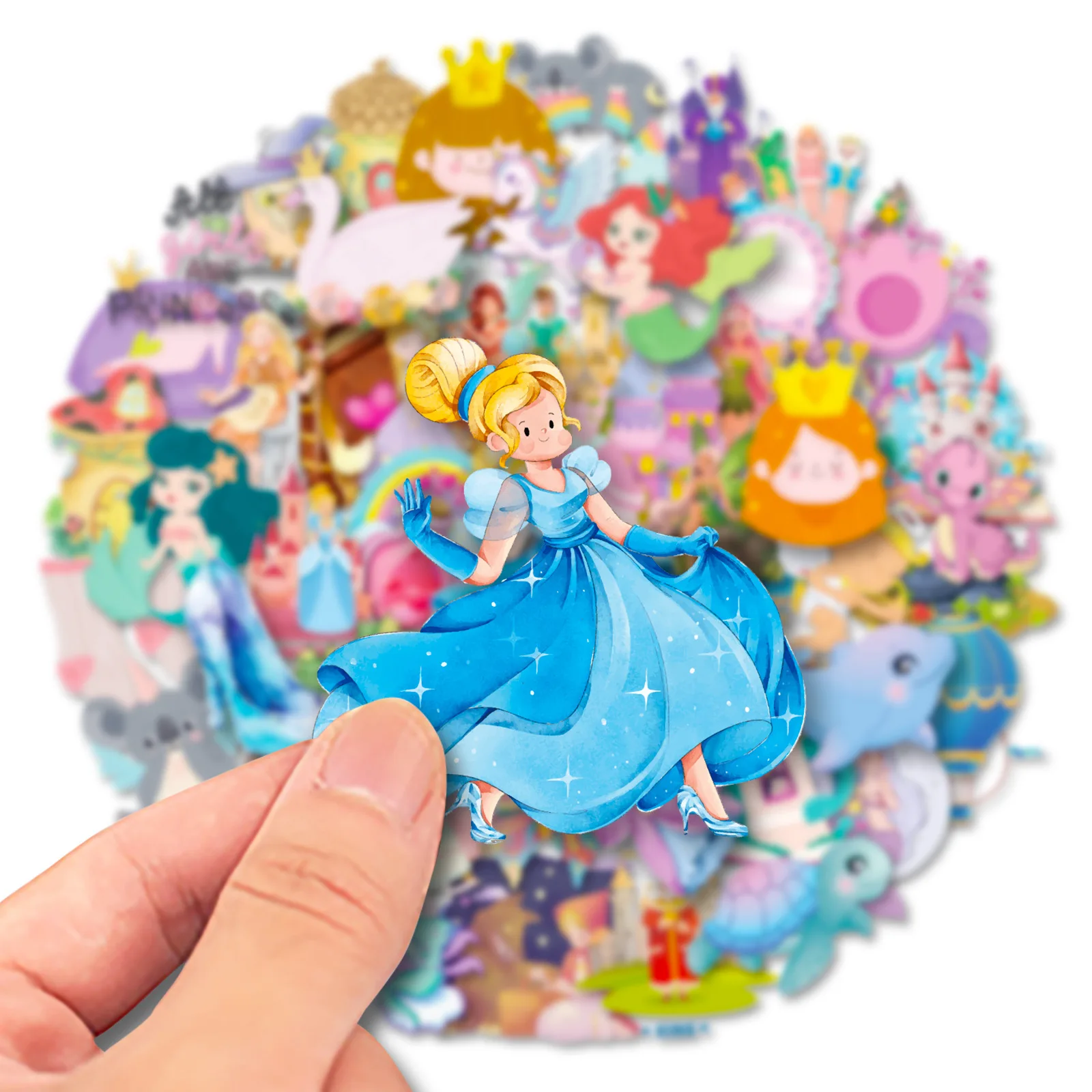 50pcs Children's Fairy Tale Stickers Princess Mobile Phone Decorative Stickers Luggage Scooter Helmet Waterproof Stickers