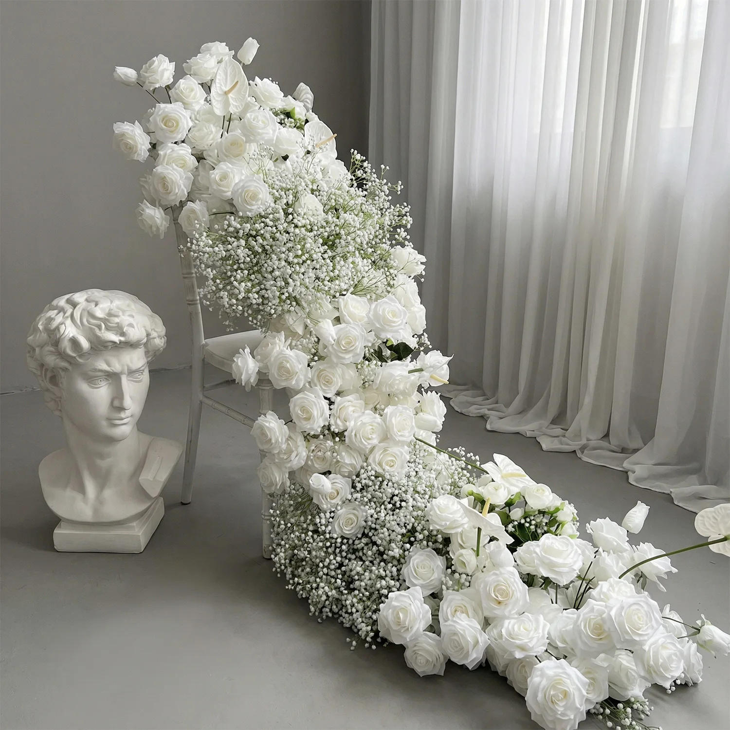Uflower – Arrangement de fleurs artificielles, 200cm, Rose et souffle de bébé, centre de Table, décor Floral pour fête de mariage, chemin de rangée