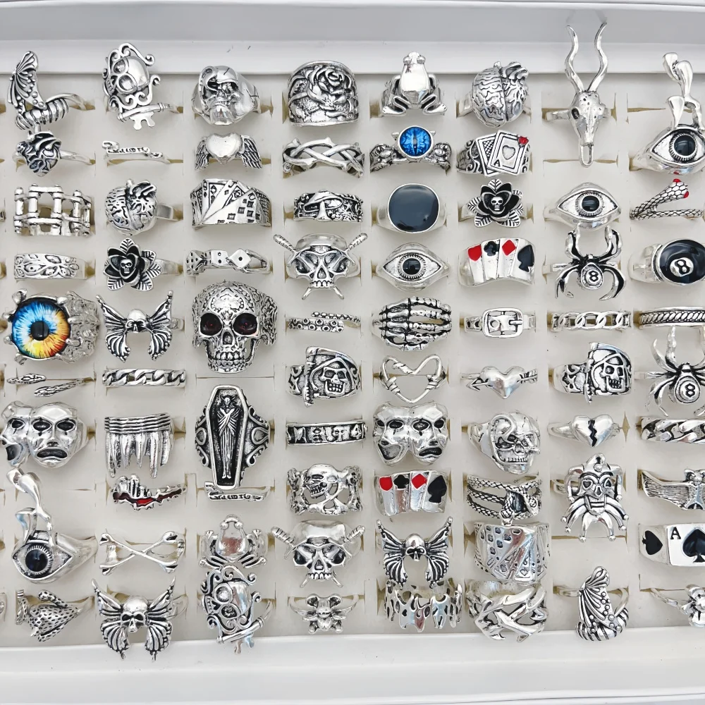 20Pieces Vintage Punk Rings Set For Women Men Mix Style Hip Hop Heart Skull Eye Finger Ring Jewelry Party Gift