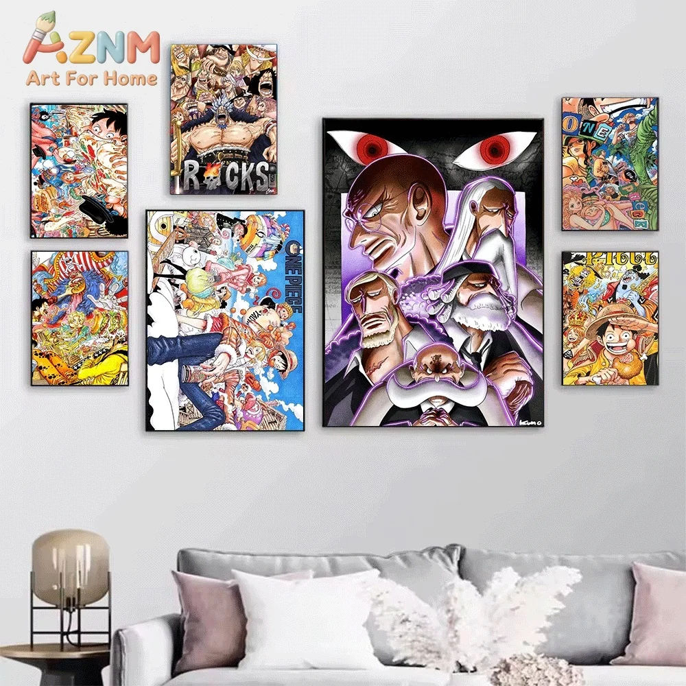 One Piece Anime Canvas Wall Art No Frame Straw Hat Pirates Crew Rocks Five Elders Manga Volume Cover Print Painting Bedroom Li