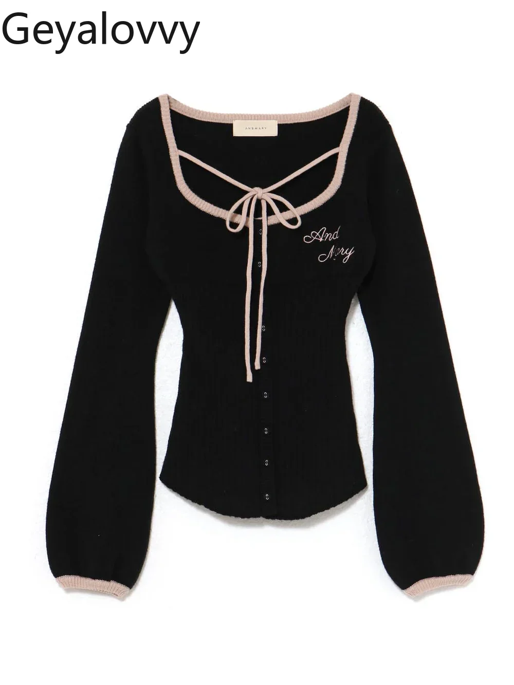 المرأة محبوك سترة الخريف الشتاء أكتوبر منتج جديد ساحة الرقبة سليم صالح كم طويل أعلى Bowknot البلوز البلوزات #5