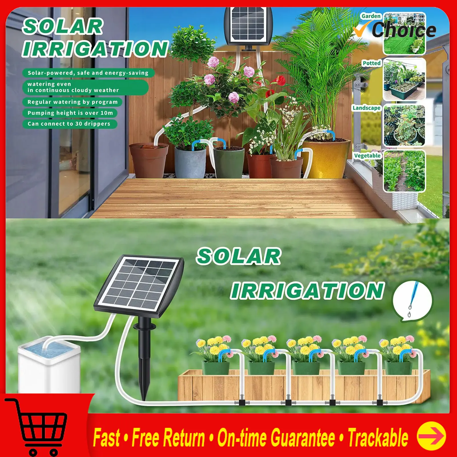 Solar Automatic Watering System 6 Timer Mode Automatic Alarm Solar Plants Drip Irrigation Kit for Balcony Patio Garden