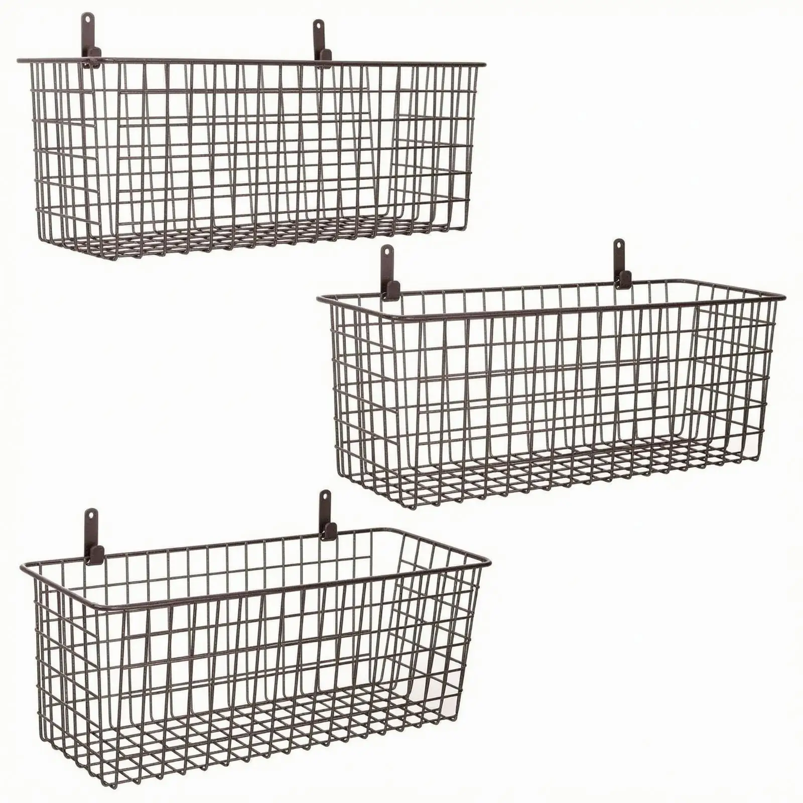 3 Pieces Black Wall-Mounted Wire Basket | Reinforced Welded Joints, Wall Basket with Mounting Hardware, for Kitchen