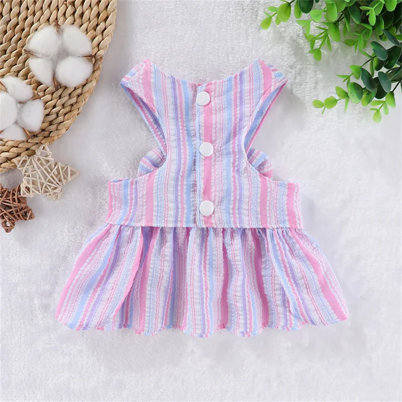 Striped Dog Dress Summer No Pull Harness Plaid Dresses Bowknot Cat Dog Clothes For Small Dogs Chihuahua Pet Sling Skirt Green XS