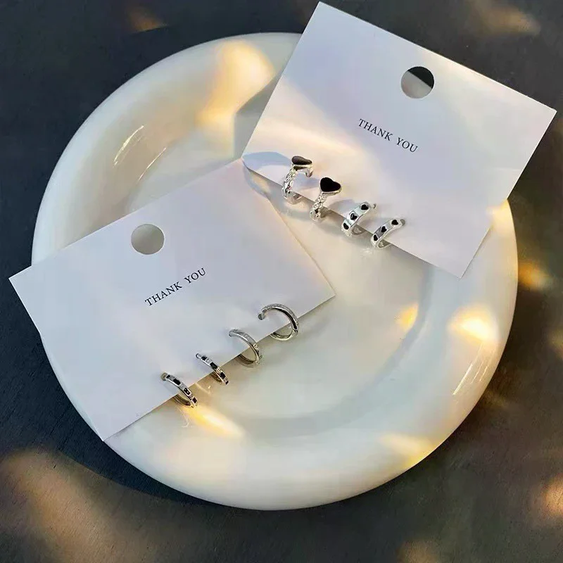 Exquisite 4PCS Hoop Earrings with Crystal Accents, Stainless Steel Daily Jewelry