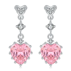 Orecchini in argento Sterling 925 con cuore d'amore rosa scintillante con zirconi gioielli di fidanzamento regalo di compleanno per la festa della mamma per le donne lei