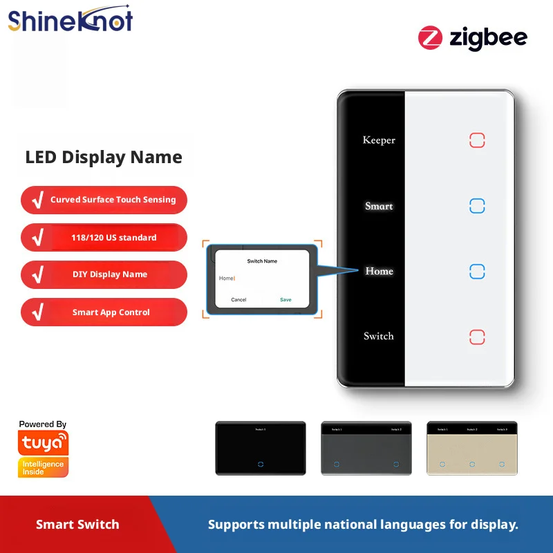 SHINEKNOT Tuya Zigbee 3.0 Screen Display Intelligent Switch App Control Voice Control American Standard Intelligent Wall Switch