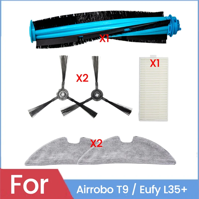 

A21F-6PCS Main Brush Side Brush Hepa Filter Mop Pads For Airrobo T9 / Eufy L35+ Vacuum Attachments