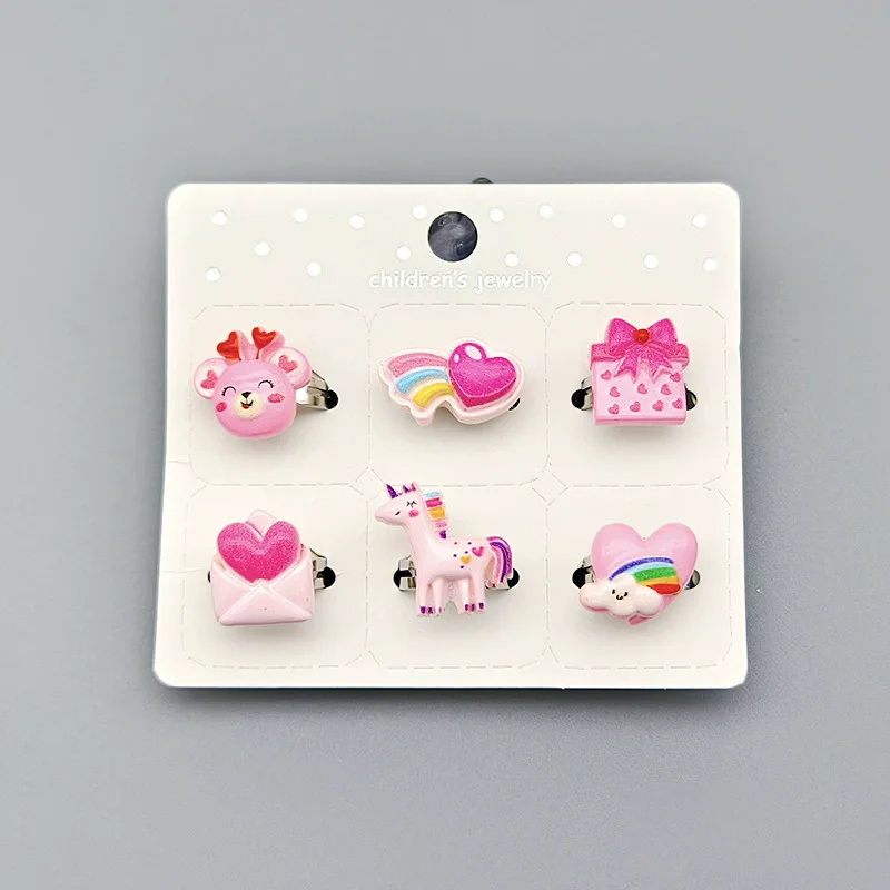 12PCS/SET Flower Gift Box Pink Colors Rainbow Cake Unicorn Rings for Kids Children Open Adjust Resin Jewelry