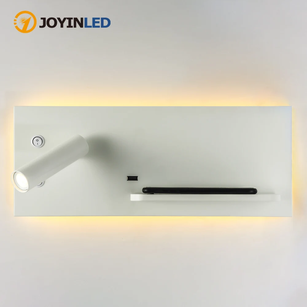 

Wall Light with Left Spotlight Sconce with Wireless Charger Bed Room Headboard Reading Lamp Bedside Light Lighting Fixtures