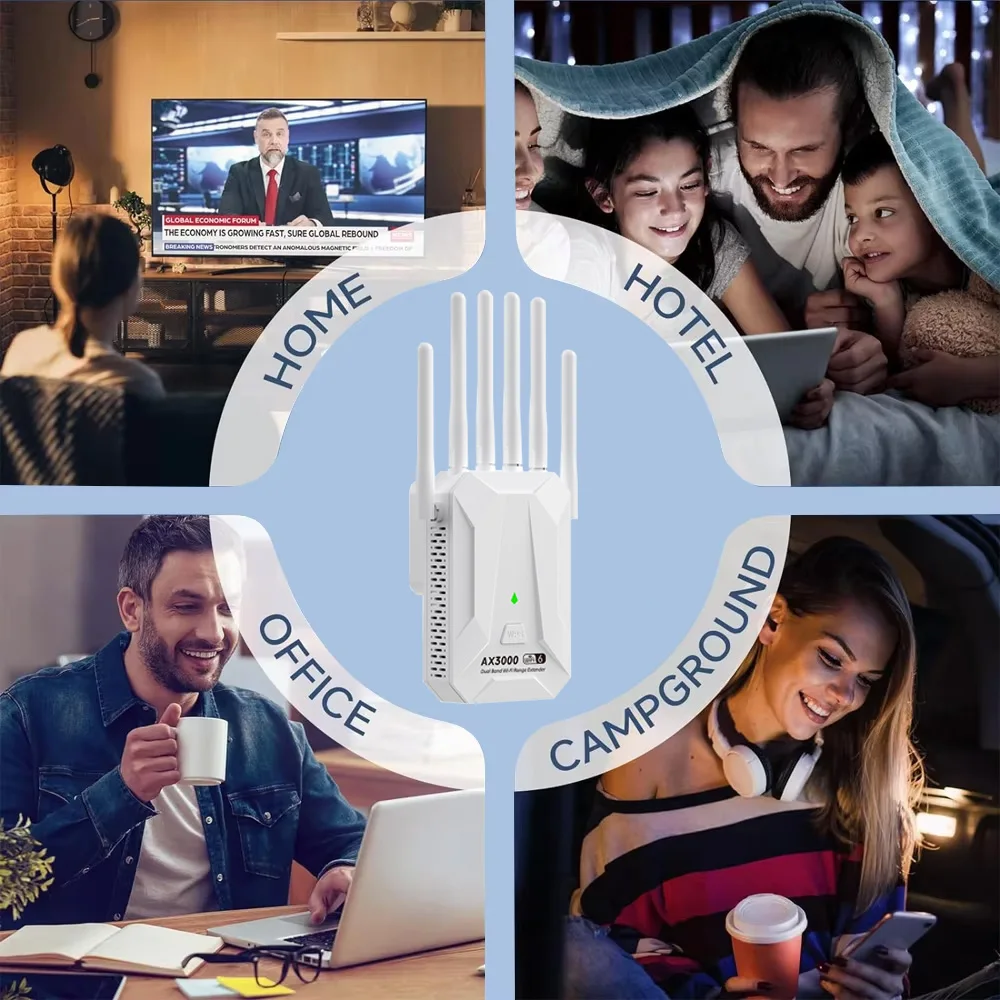 3000Mbps WiFi 6 Repeater WiFi Amplifier Network Expander Router Power Extender Booster 2.4G 5G 6 Antenna for Router Home Office