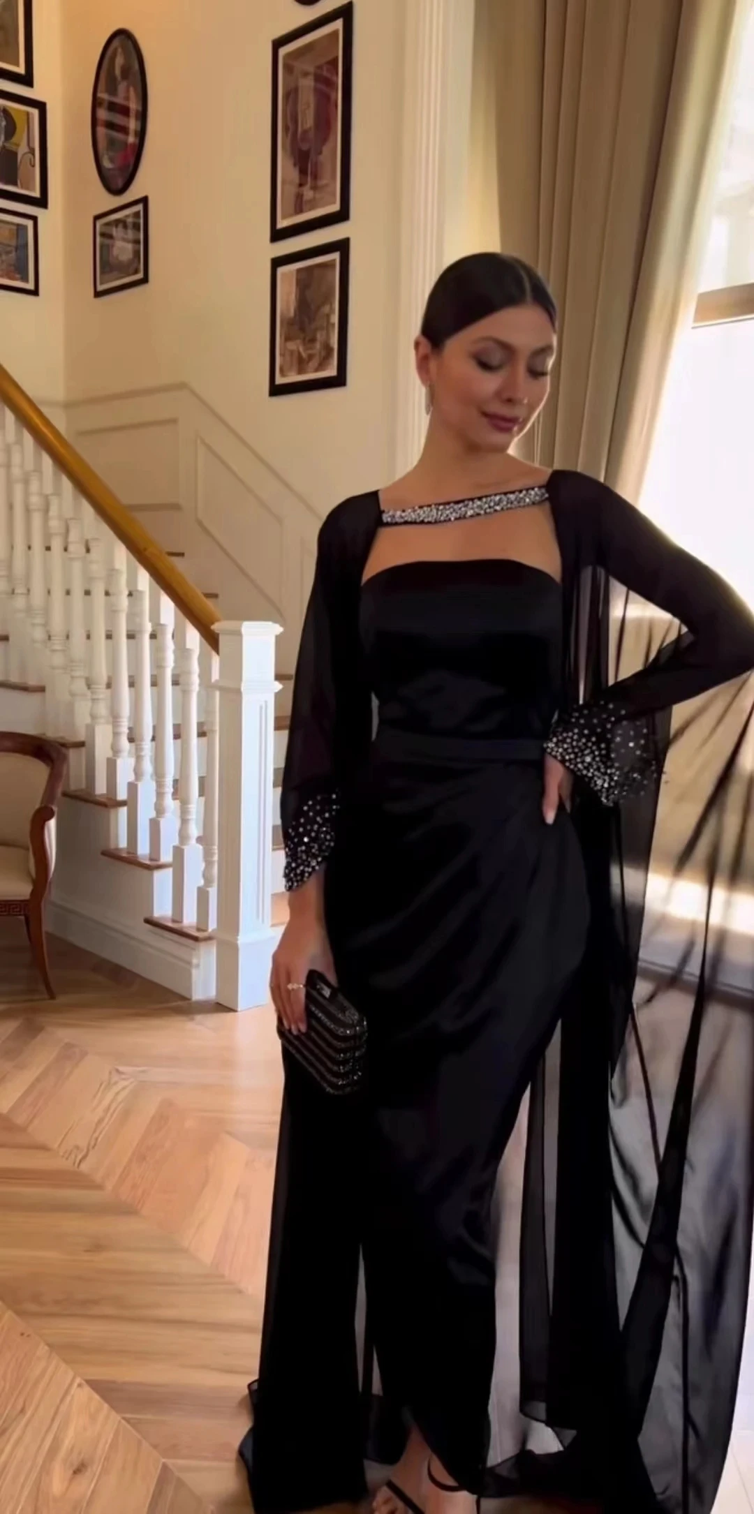 Elegant Black Evening Dresses With Shawl Strapless customized Mermaid Prom Gowns Cocktail Dress Floor-Length فساتين مناسبة رسمية