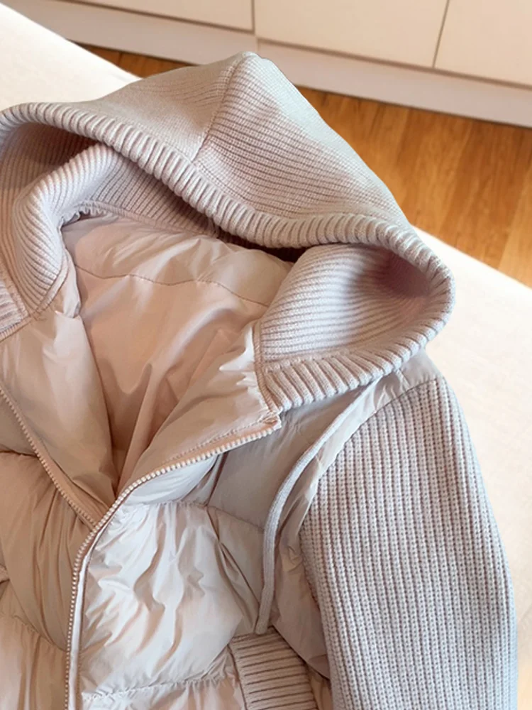 เสื้อโค้ทผ้าฝ้ายผู้หญิง ดีไซน์ต่อผ้า คอสูง ทรงเข้ารูป ซิปหน้า สไตล์เกาหลี สำหรับฤดูหนาว