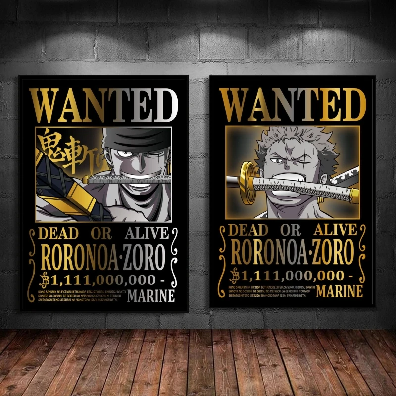 Hot Anime Poster One Piece Bounty Wanted Zoro Picture Print Wall Modular Painting Children's Bedroom Decor Classic