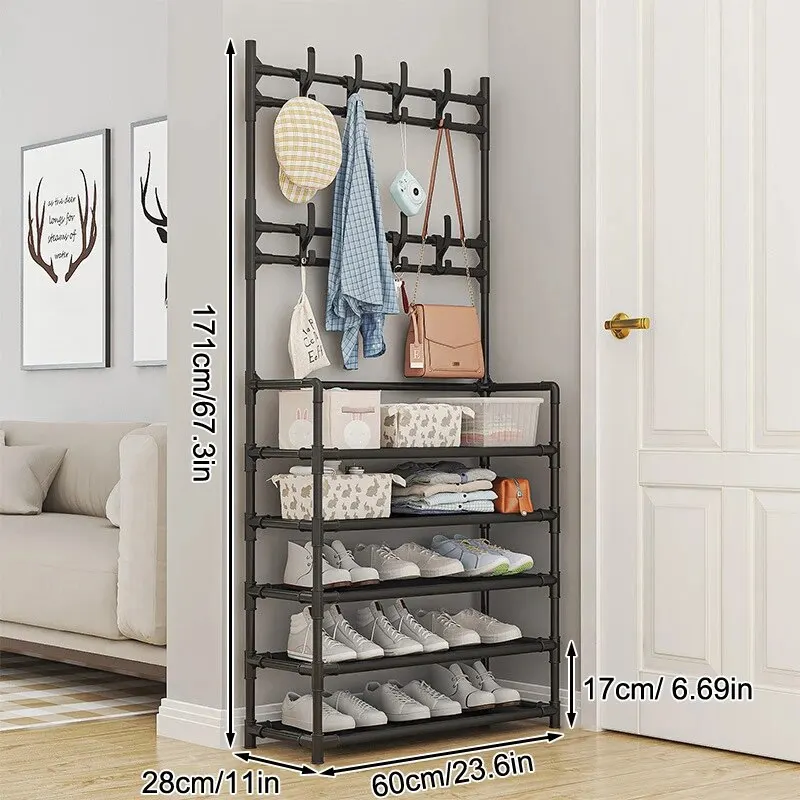 Five Layer Shoe Rack Simple Shoe Rack Integrated Storage Rack Household Shoe Rack Multifunctional Clothes Rack Coat Rack