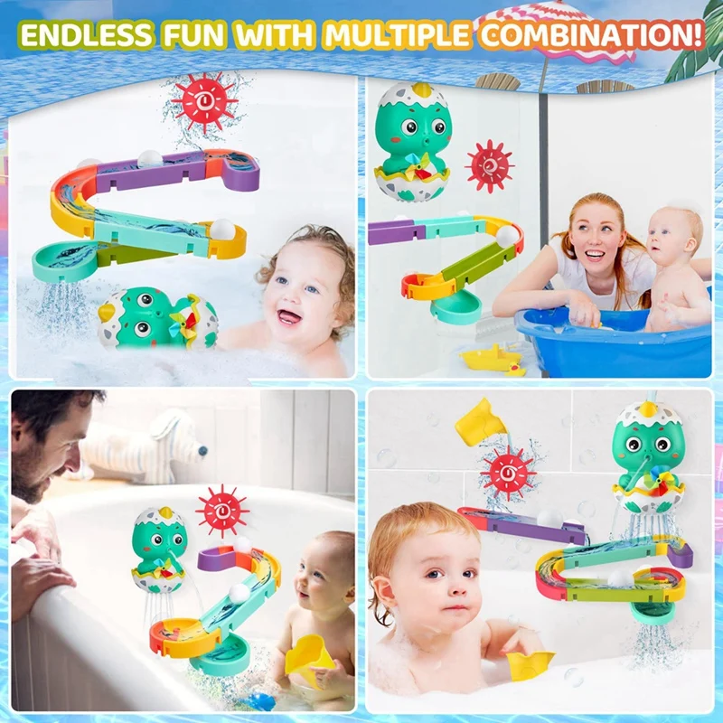 Dinosaur Water Slide Bath Toy Set For Toddlers, DIY Track Toy With Balls For Bathtub Fun, Ideal Gift For Boysand Girls,