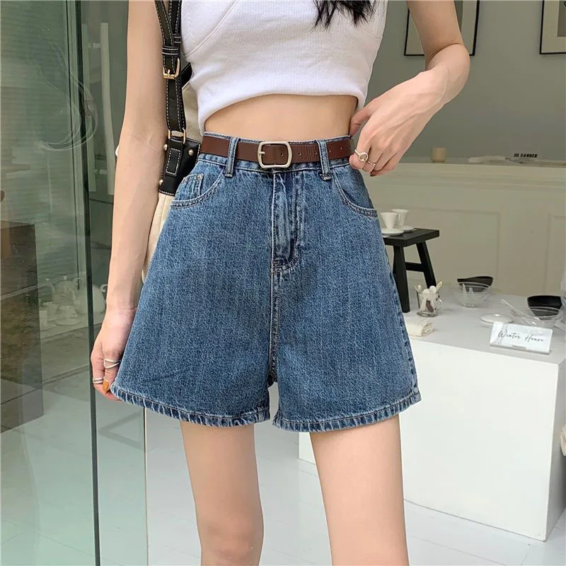 صيف جديد عالية الخصر شورت جينز المرأة الكورية عادية فضفاض غسلها الدنيم السراويل تنوعا زر جيوب واسعة الساق سراويل قصيرة #1