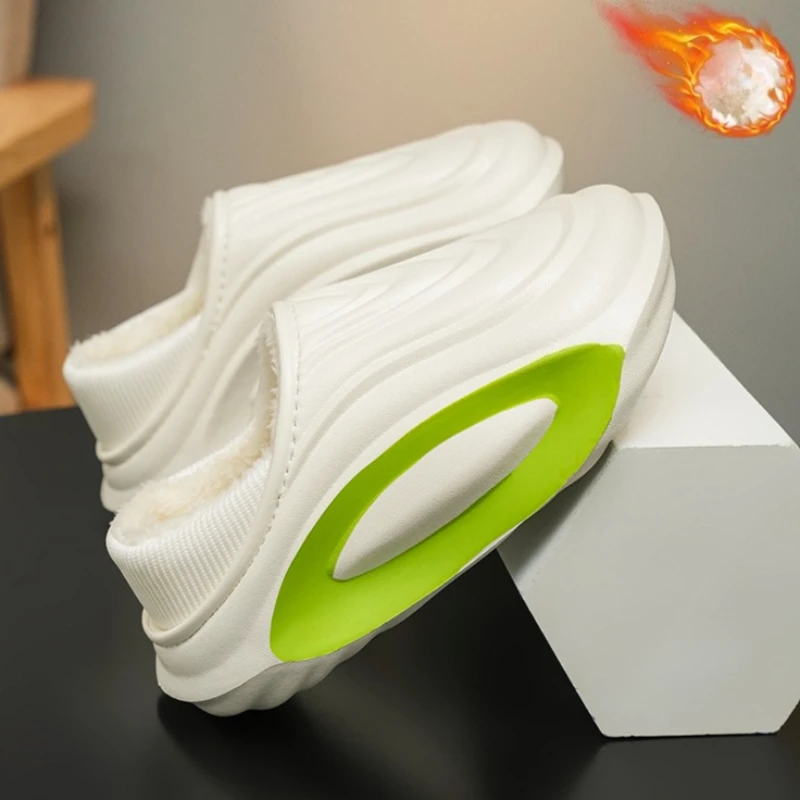 Men's Winter Plush‑Lined Slip‑On Mules Couple's Thick Sole Warm Slippers Male Non‑Slip Outdoor‑Indoor Shoes Big Size 46 47