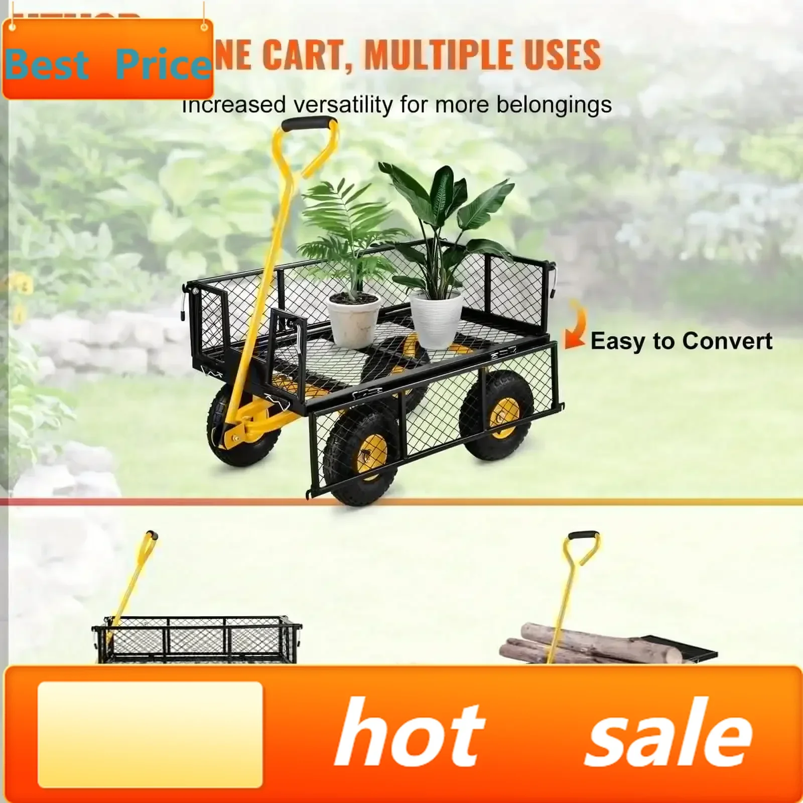 

Бестселлер: Стальная садовая тележка, усиленная конструкция, грузоподъемность 900 фунтов, со съемными сетчатыми боковинами, трансформирующаяся в платформенную тележку