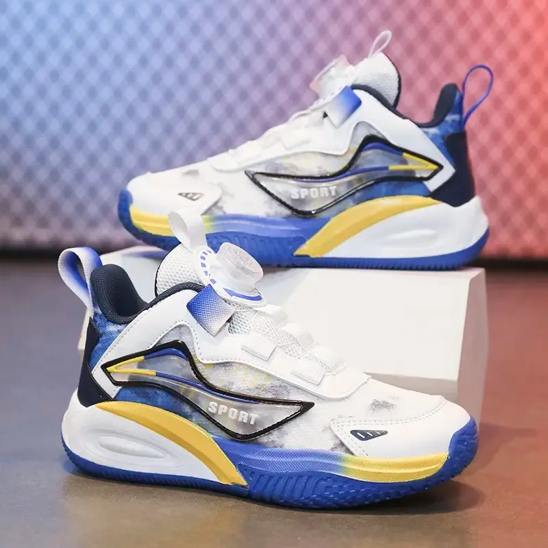 أحذية كرة سلة شبكية للأولاد، أحذية مسامية ومضادة للانزلاق للمنافسة والتدريب، أحذية كرة سلة بإبزيم دوار