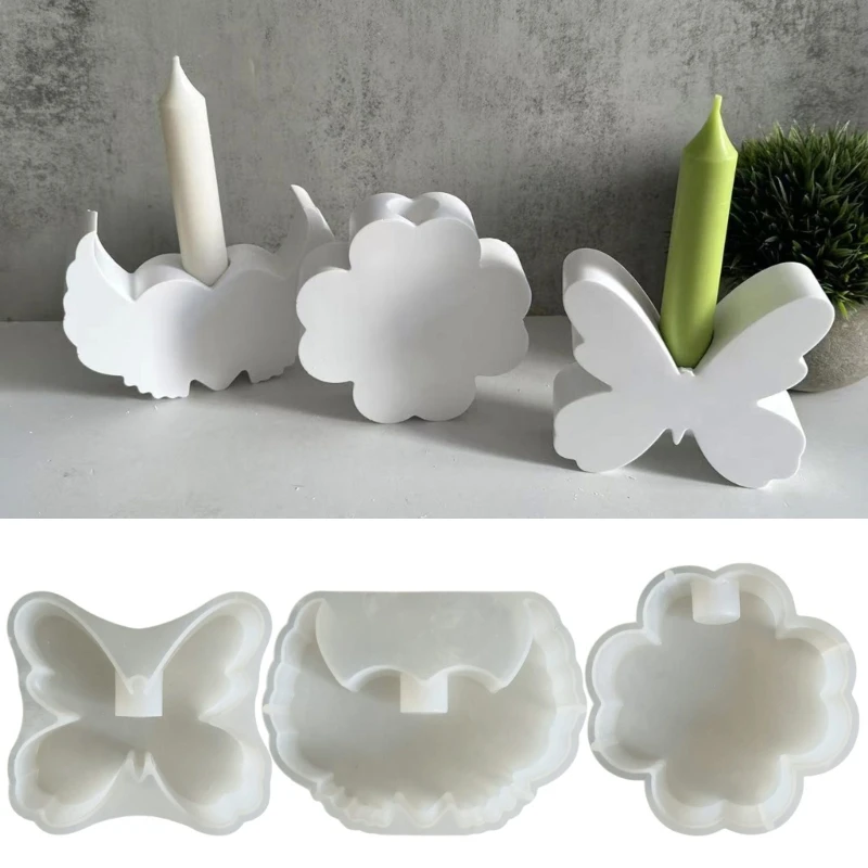 

3D Candlestick Silicone Mold Butterfly/Heart/Clovers Stand Molds Gypsum Holder Mould Home Decorations