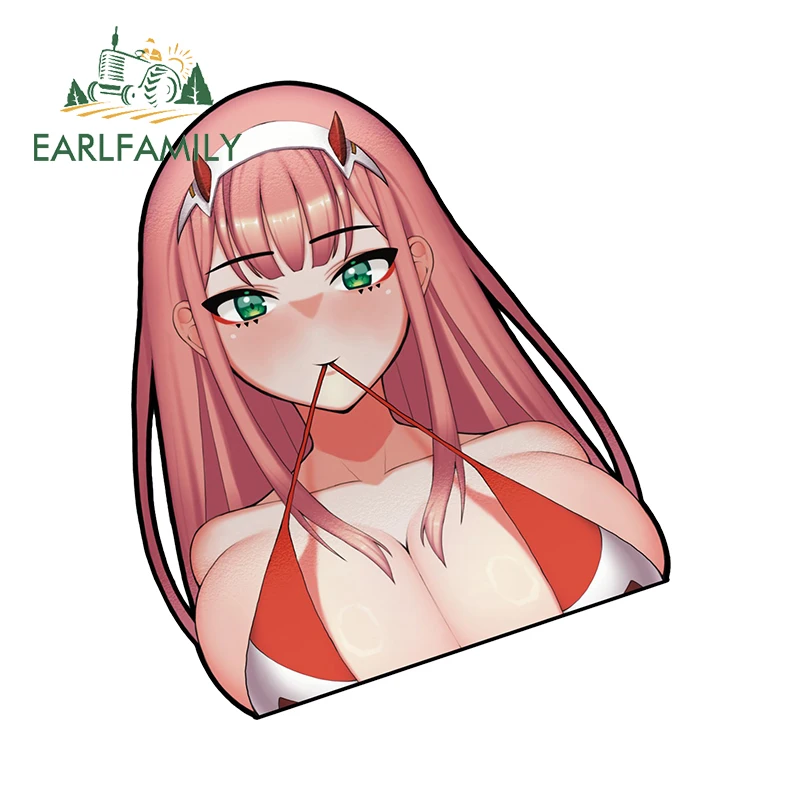 EARLFAMILY Zero One Zero Two Anime Peeker Hentai Car Stickers Hot Darling Bikini Ahegao Boobs Decals Windows Accessories