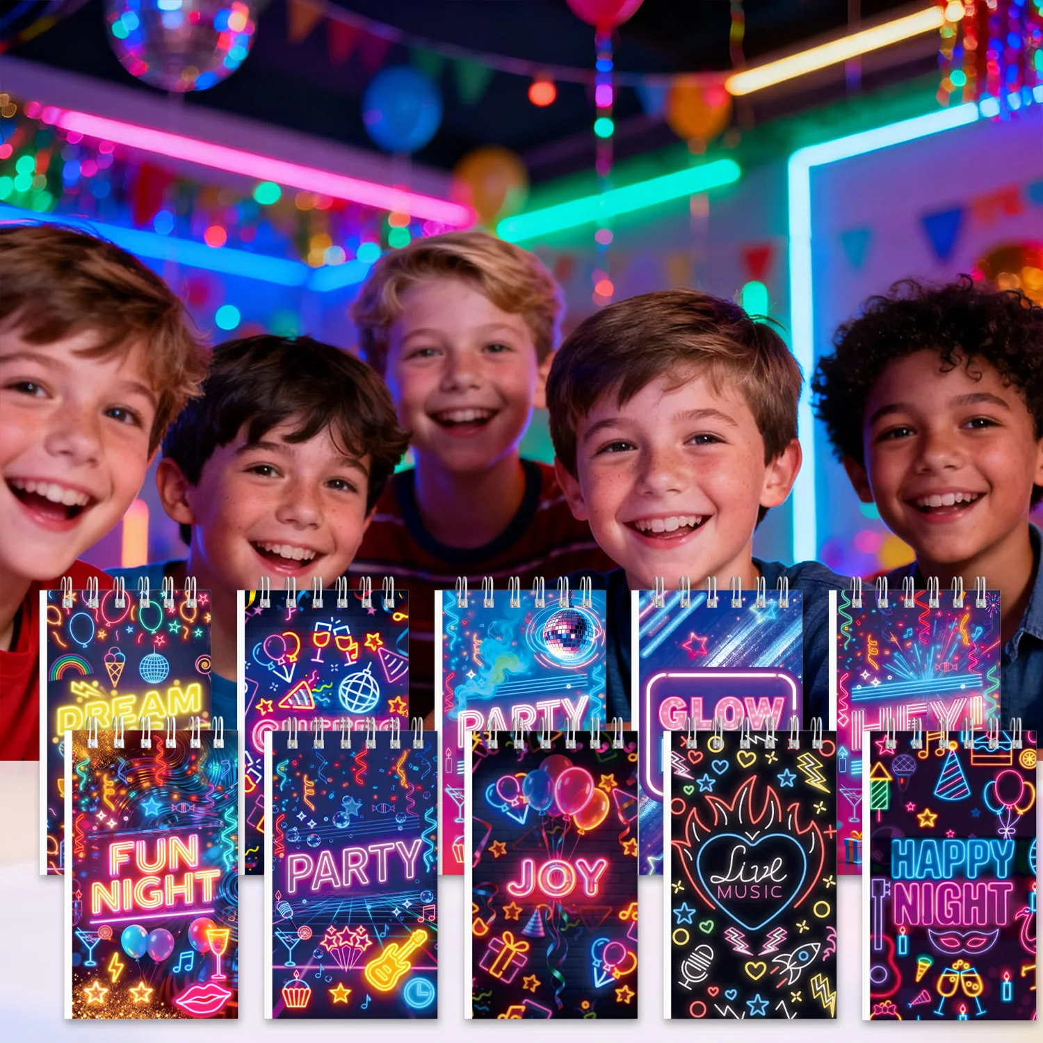 Neon Glow Party Mini Spiral Notebook 24 Pages Night Music Cocktail Print Portable Pocket Notepad Birthday Party Favor Stationery view 4