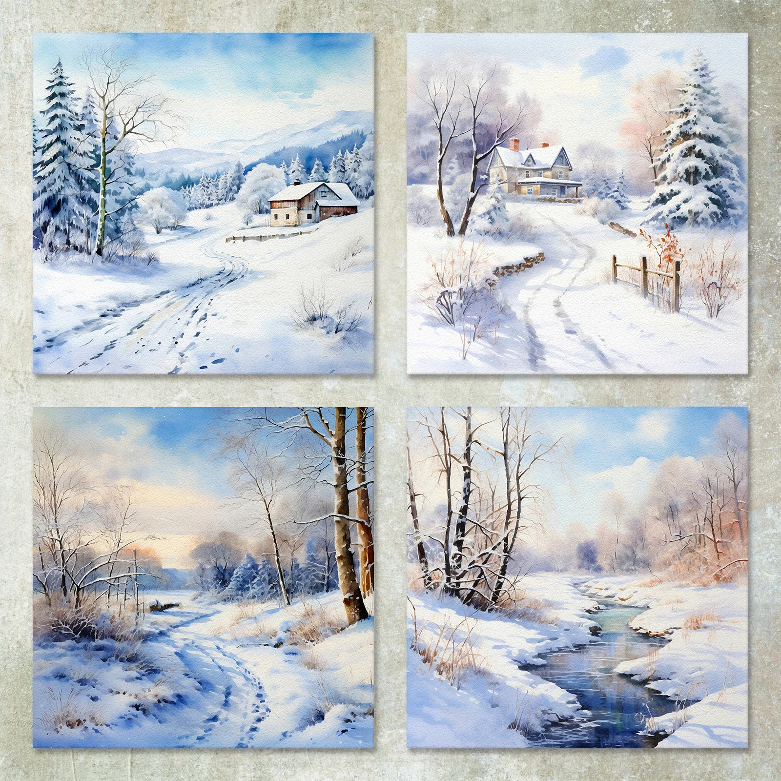 36 Sheets 6inch (Christmas Blue Snow Scene) Clipping Thin Paper For Bullet Diary, Junk Magazine, Greeting Card Background
