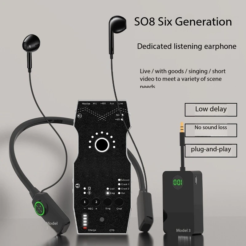 Wireless Monitoring Headphones for SO8 Fifth and Sixth Generation Sound Cards, Support One-to-Many Professional Ear Return Live