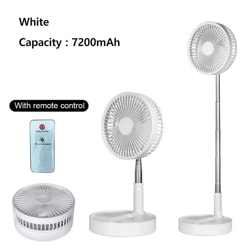 

7200mAh USB Rechargeable Portable Fan Household Foldable Telescopic Fan Low Noise Electric Cooling Fan 3 Speed Home Camping Fan
