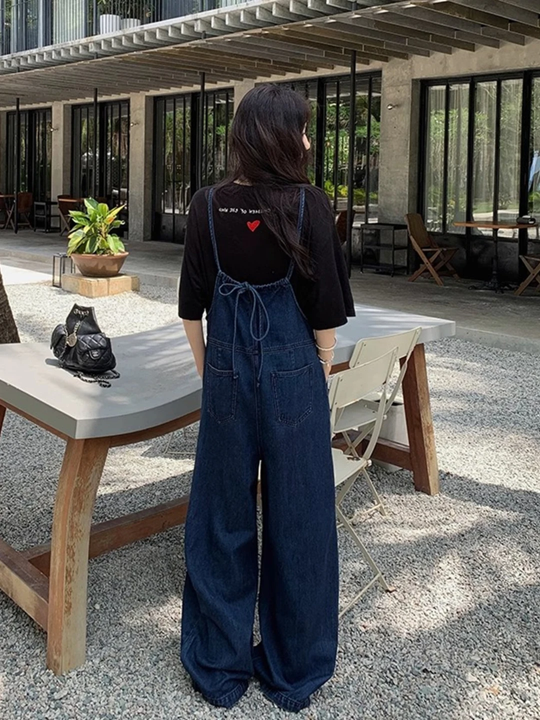 Retro Hong Kong Sle Casual Eendelige Broek Dames Zomer Losse Lange Denim Overalls Leeftijdverlagende Vloerlengte Broek