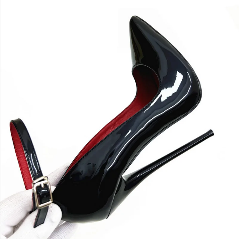 CACA 16cm Patent Leather Women Pumps,Shallow Shoes,Fashion Sexy High Heels,Pointed Toe,Ankle Strap,White,Red,Customized Colors