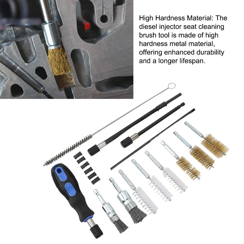 19 Pcs Set Diesel Injector Seat Cleaning Kit Sturdy Construction Rust Resistant Injector Seat Bore Cleaning Brush Universal Fit