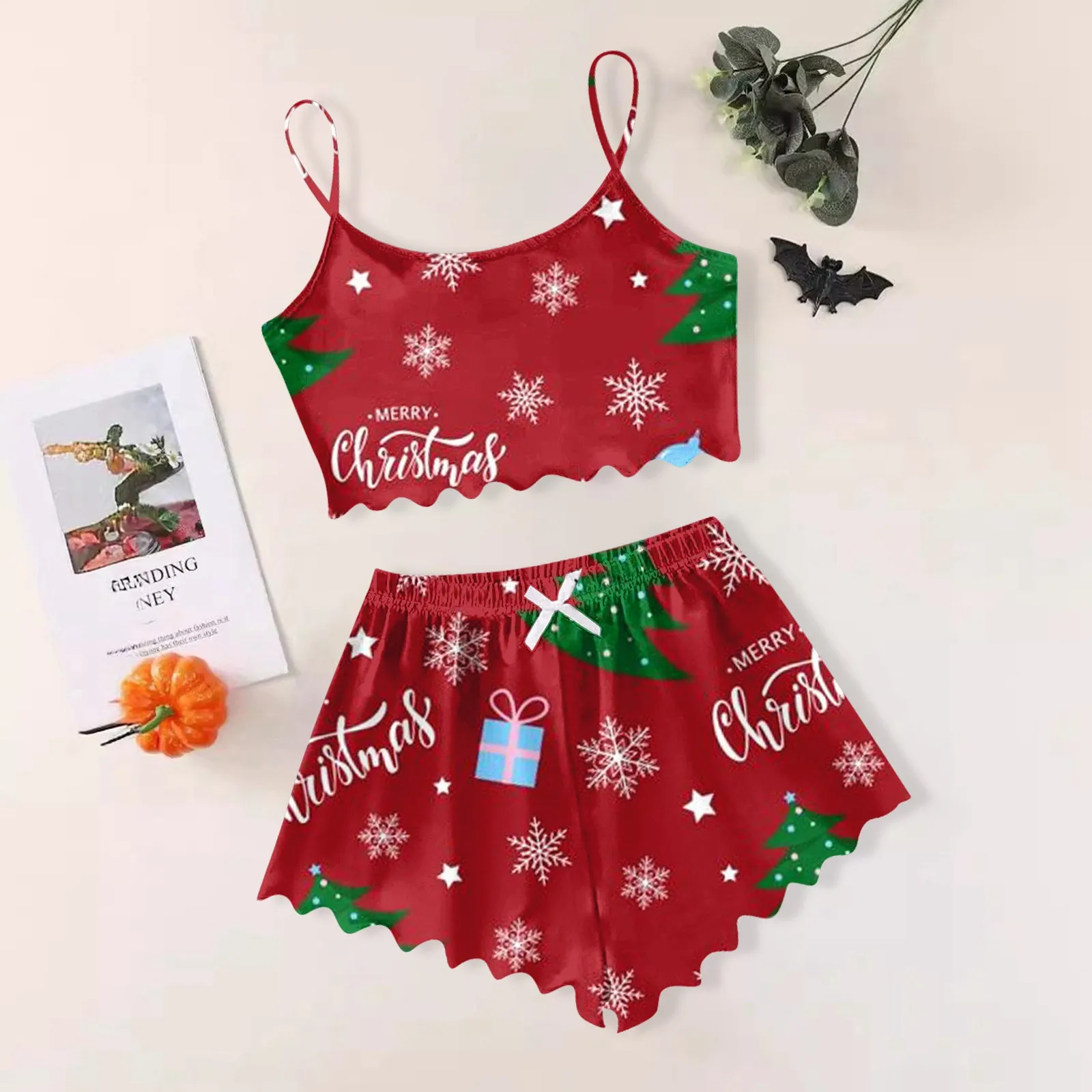 Christmas Christmas Print Ladies Pajama Shorts Set 2 Toddler Bedroom Slippers for Girls Womens Pajamas Set with Pockets