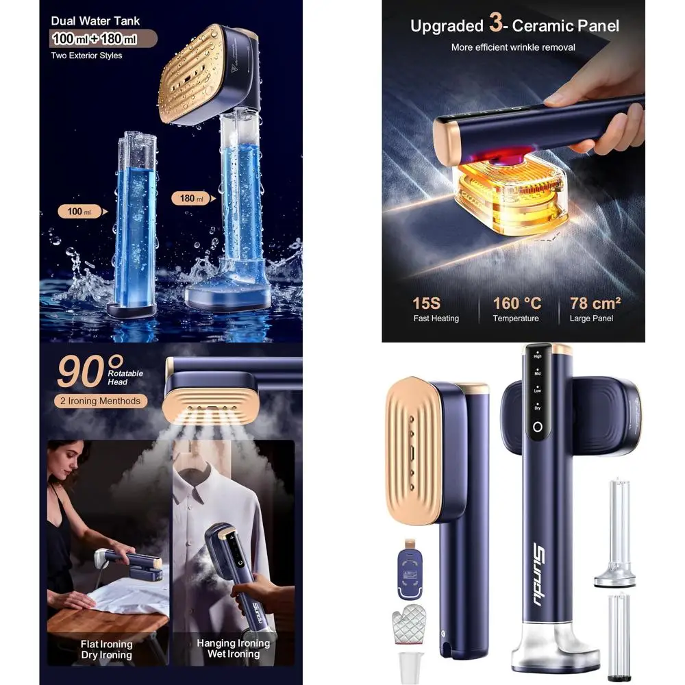 

Портативный дорожный отпариватель с двумя резервуарами, объем 280 мл, быстрый нагрев, 20 минут отпаривания одежды дома и в дороге