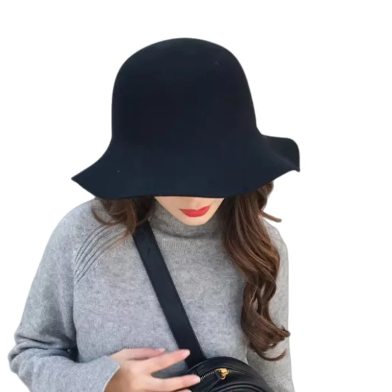 

Британская ретро-шляпа с волнистым краем, осенне-зимняя, с широкими полями, из шерстяного фетра, в корейском стиле, модная рыбацкая шляпа