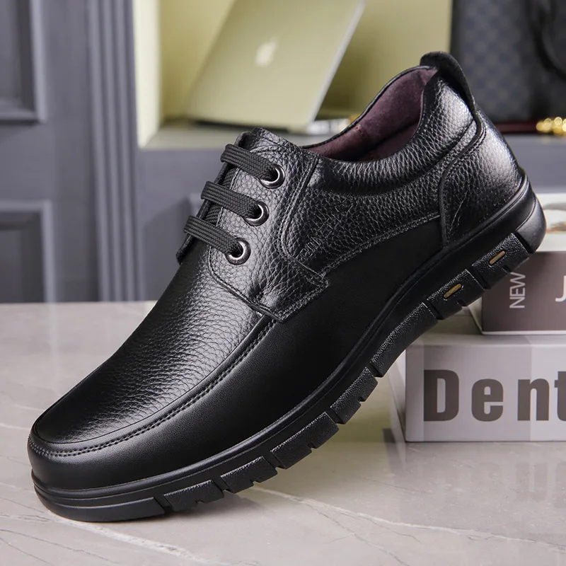

Handmade Leisure Men Shoes New Trendy Minimalist Work Shoes with Lace Up Middle-Aged Dad Formal Casual Business Leather Shoes
